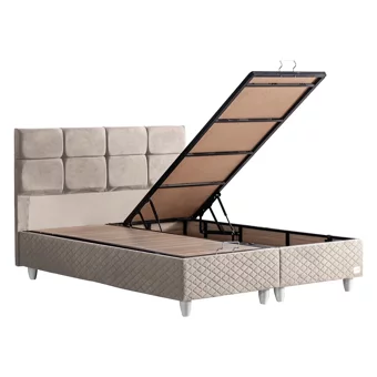 Setay Gümüş 100x200 cm Başlıklı Yataklı Sandıklı Tek Kişilik Baza Seti Krem
