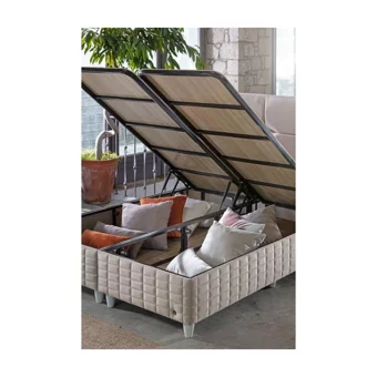 Mobilya Dükkanım Setra 120x200 cm Başlıklı Yataklı Sandıklı Tek Kişilik Baza Seti Bej