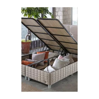 Mobilya Dükkanım Setra 90x190 cm Başlıklı Yataklı Sandıklı Tek Kişilik Baza Seti Bej