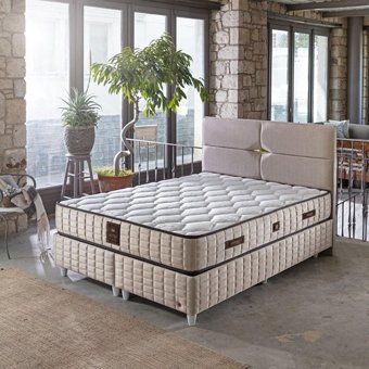 Mobilya Dükkanım Setra 90x190 cm Başlıklı Yataklı Sandıklı Tek Kişilik Baza Seti Bej