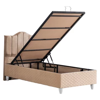 Cesur Trend 120x200 cm Başlıklı Yataklı Sandıklı Tek Kişilik Baza Seti Krem