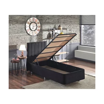 Niron Yatak Juliette 90x190 cm Başlıklı Yataklı Sandıklı Tek Kişilik Baza Seti Siyah