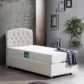 Setay Efes 90x200 cm Başlıklı Yataklı Sandıklı Tek Kişilik Baza Seti Krem