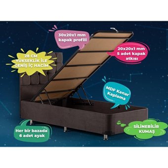Niron Ela 90x190 cm Başlıksız Sandıklı Tek Kişilik Baza Seti Antrasit