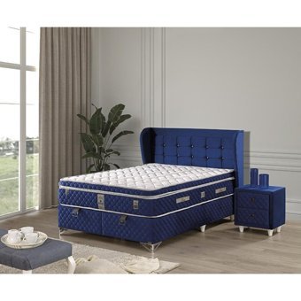 Mobilya Dükkanım Blue 90x200 cm Başlıklı Yataklı Sandıklı Tek Kişilik Baza Seti Lacivert