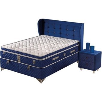 Mobilya Dükkanım Blue 90x200 cm Başlıklı Yataklı Sandıklı Tek Kişilik Baza Seti Lacivert