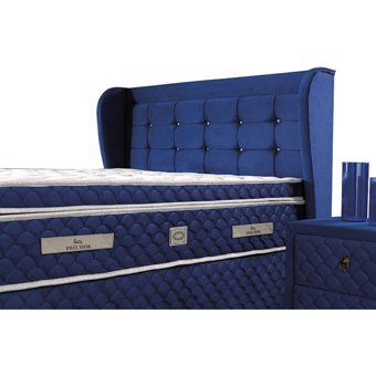 Mobilya Dükkanım Blue 90x200 cm Başlıklı Yataklı Sandıklı Tek Kişilik Baza Seti Lacivert
