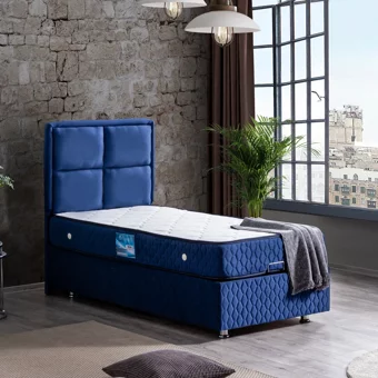 Setay Grand 120x200 cm Başlıklı Yataklı Sandıklı Tek Kişilik Baza Seti Lacivert