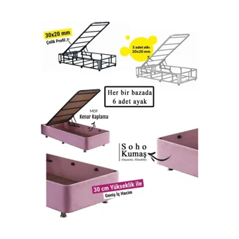 Niron Yatak Pink 90x190 cm Başlıklı Sandıklı Tek Kişilik Baza Seti Pembe