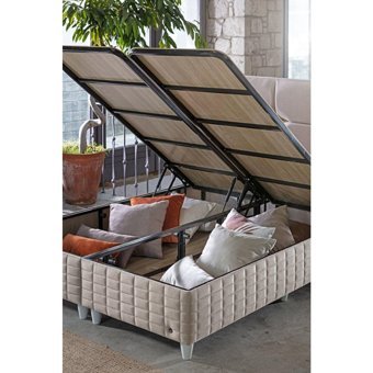 Mobilya Dükkanım Setra 90x200 cm Başlıksız Sandıklı Tek Kişilik Baza Seti Bej