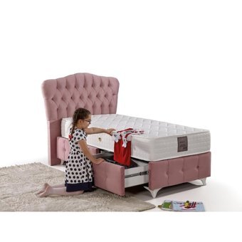 Mobilya Dükkanım Angel- Smart 100x200 cm Başlıklı Sandıklı Tek Kişilik Baza Seti Pembe