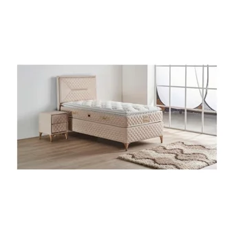Mobilya Dükkanım Petra 100x200 cm Başlıklı Yataklı Sandıklı Tek Kişilik Baza Seti Krem
