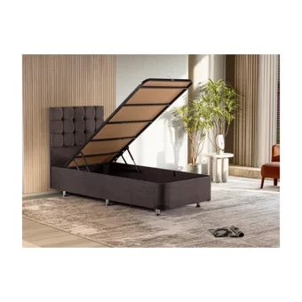 Niron Rama 90x200 cm Başlıklı Sandıklı Tek Kişilik Baza Seti Füme