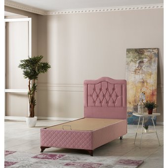 By Zeytin Nepal 100x200 cm Başlıklı Yataklı Sandıklı Tek Kişilik Baza Seti Pembe