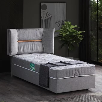 Setay Lizbon 100x200 cm Başlıklı Sandıklı Tek Kişilik Baza Seti Gri