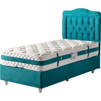 Belletto Vogue 90x190 cm Başlıklı Yataklı Sandıklı Tek Kişilik Baza Seti Mavi