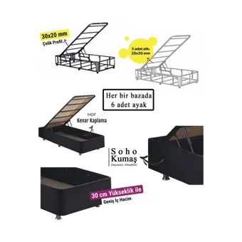 Niron Yatak Ela 90x190 cm Başlıksız Sandıklı Tek Kişilik Baza Seti Siyah
