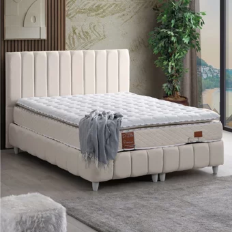 Cesur Narva 90x200 cm Başlıklı Yataklı Sandıklı Tek Kişilik Baza Seti Krem