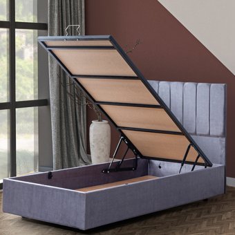 Setay Cesur 90x200 cm Başlıklı Yataklı Sandıklı Tek Kişilik Baza Seti Açık Gri
