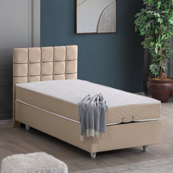 Setay Tavira 90x200 cm Başlıklı Sandıklı Tek Kişilik Baza Seti Bej