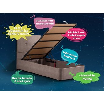 Niron Yatak Luna 100x200 cm Başlıklı Sandıklı Tek Kişilik Baza Seti Kahverengi