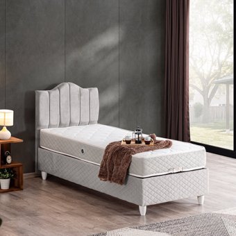 Cesur Trend 120x200 cm Başlıklı Yataklı Sandıklı Tek Kişilik Baza Seti Açık Gri