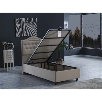İpek Mobilya Nima 120x200 cm Başlıklı Yataklı Sandıklı Tek Kişilik Baza Seti Bej