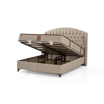 Mobilya Dükkanım Merlin 120x200 cm Başlıklı Sandıklı Tek Kişilik Baza Seti Bej