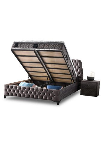 Mobilya Dükkanım Diamond 90x190 cm Başlıklı Sandıklı Tek Kişilik Baza Seti Gri