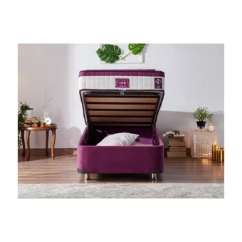 Niron Yatak Violet 80x200 cm Başlıklı Yataklı Sandıklı Tek Kişilik Baza Seti Mor
