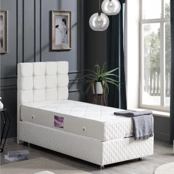 Setay Duke 90x190 cm Başlıklı Yataklı Sandıklı Tek Kişilik Baza Seti Krem