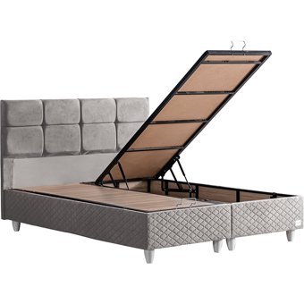 Cesur Gümüş 100x200 cm Başlıklı Yataklı Sandıklı Tek Kişilik Baza Seti Açık Gri
