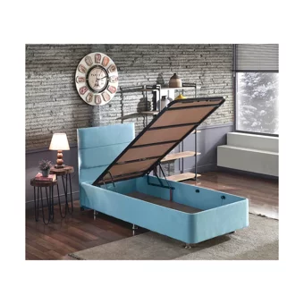Niron Yatak Cozy 90x190 cm Başlıklı Yataklı Sandıklı Tek Kişilik Baza Seti Mavi