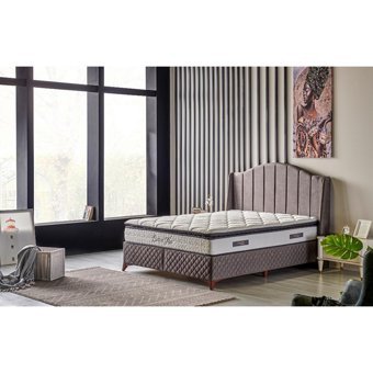 Mobilya Dükkanım Cotton Plus 90x190 cm Başlıklı Yataklı Sandıklı Tek Kişilik Baza Seti Gri