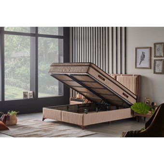 Mobilya Dükkanım Therapy Xl 100x200 cm Başlıklı Sandıklı Tek Kişilik Baza Seti Krem