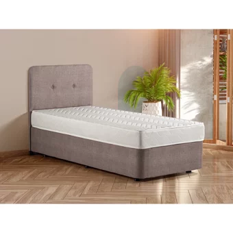 Niron Yatak Luna 120x200 cm Başlıklı Yataklı Sandıklı Tek Kişilik Baza Seti Bej