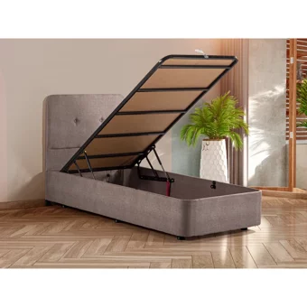 Niron Yatak Luna 120x200 cm Başlıklı Yataklı Sandıklı Tek Kişilik Baza Seti Bej