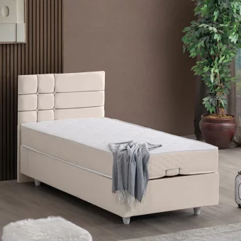 Setay Almada 100x200 cm Başlıklı Sandıklı Tek Kişilik Baza Seti Krem