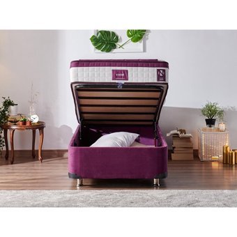 Niron Yatak Violet 100x200 cm Başlıklı Yataklı Sandıklı Tek Kişilik Baza Seti Mor