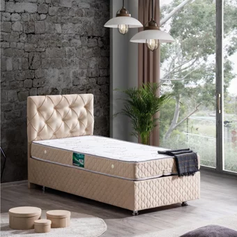 Setay Vita 90x190 cm Başlıklı Yataklı Sandıklı Tek Kişilik Baza Seti Bej