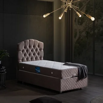 Setay Zümrüt 90x200 cm Başlıklı Yataklı Sandıklı Tek Kişilik Baza Seti Gri