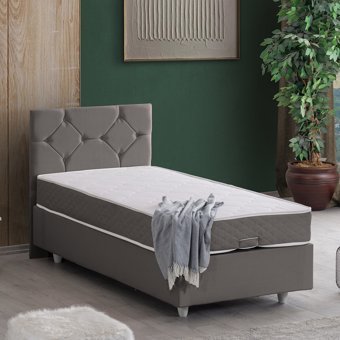 Setay Glamis 120x200 cm Başlıklı Yataklı Sandıklı Tek Kişilik Baza Seti Gri