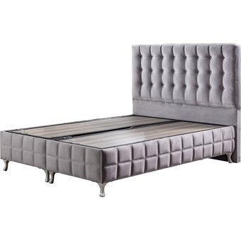 Setay Karmen 100x200 cm Başlıklı Yataklı Sandıklı Tek Kişilik Baza Seti Gri