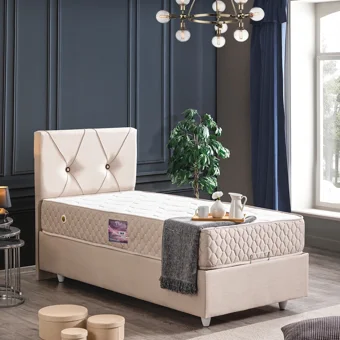 Setay Leon 120x200 cm Başlıklı Yataklı Sandıklı Tek Kişilik Baza Seti Krem
