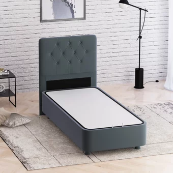 Mobpazar Manolya 90x190 cm Başlıklı Sandıklı Tek Kişilik Baza Seti Antrasit