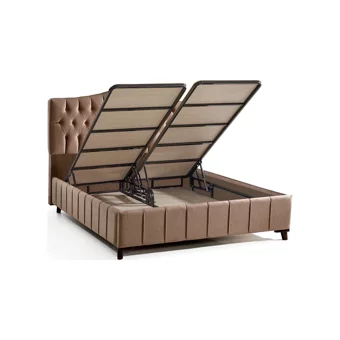 Mobilya Dükkanım Elegance 90x200 cm Başlıklı Yataklı Sandıklı Tek Kişilik Baza Seti Krem