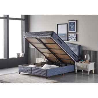 Mobilya Dükkanım Domino 90x190 cm Başlıklı Sandıklı Tek Kişilik Baza Seti Mavi