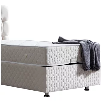 Setay Zümrüt 90x190 cm Başlıklı Yataklı Sandıklı Tek Kişilik Baza Seti Krem