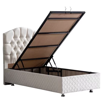 Setay Zümrüt 90x190 cm Başlıklı Yataklı Sandıklı Tek Kişilik Baza Seti Krem