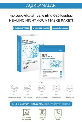 Pekah Hyaluronik Asit Ve 10 Bitki Özü Nemlendiricili Kağıt Yüz Maskesi 25 ml
